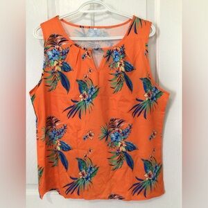 Tropical Orange Sleeveless Top! New Without Tags! Sz. L!